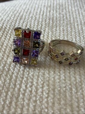 Set 2 Multicolor Cubic Zirconia Statement Rings